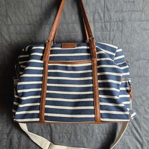 No Boundaries Blue and White Striped Duffel Bag